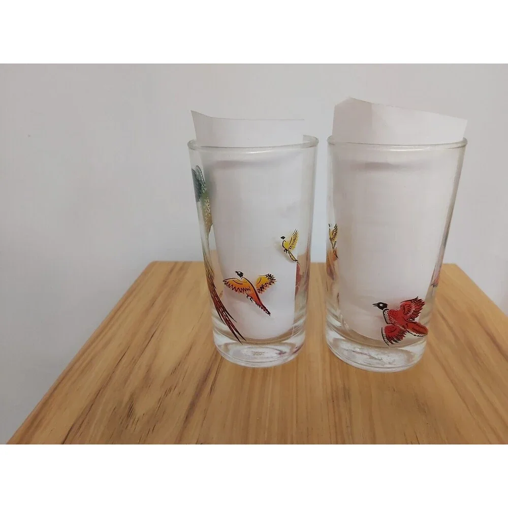 vtg Hazel Atlas Rainbow PHEASANT Tumbler glasses 5.5